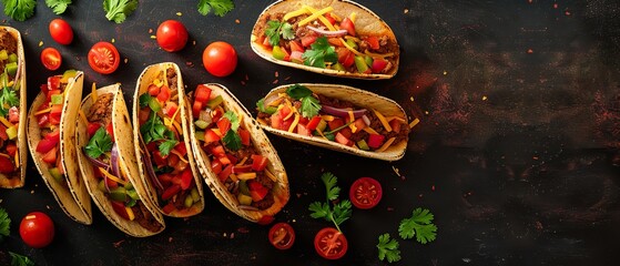Expert food shot of tacos on a dark background with text space showcasing Mexican cuisine, Generative AI.