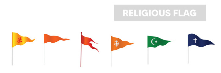 set of religious flag sanatan Islamic Cristian on white isolated  vector illustration