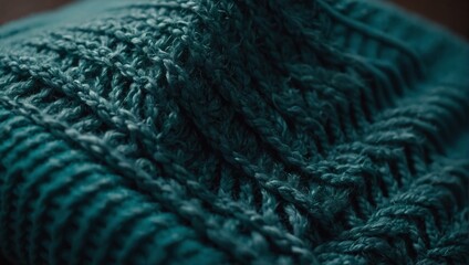 Teal knit with seam, ribbed, distinct texture, curved fabric. - obrazy, fototapety, plakaty