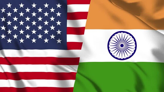 America and India Flag waving in loop and seamless animation. Indian vs USA Flag background. United States of America and India Flag for relation, political or military conflict, Peace, Unity, economy
