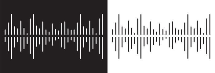Set of waving, sound, vibration and pulsing lines. Graphic design elements for music app. Equalizer icons with soundwave line isolated on black and white background. Vector illustration. EPS 10 - obrazy, fototapety, plakaty