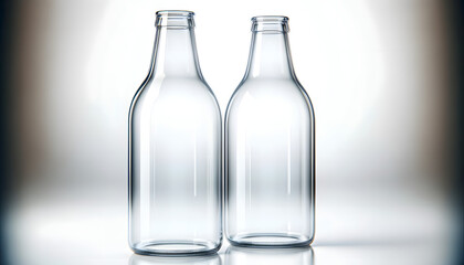 Empty Transparent Glass Bottles on Reflective Surface
