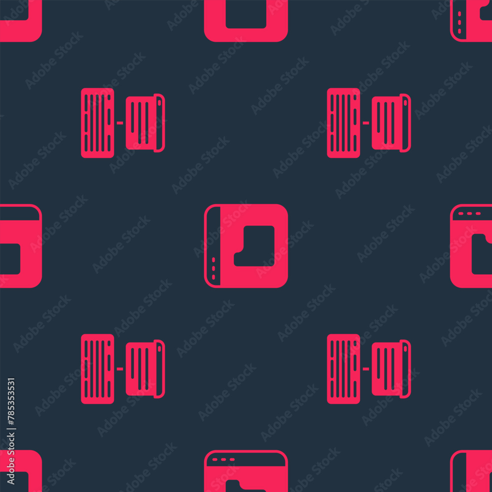 Poster set server, data, web hosting and browser files on seamless pattern. vector