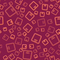 Obraz premium Brown line Bathroom scales icon isolated seamless pattern on red background. Weight measure Equipment. Weight Scale fitness sport concept. Vector