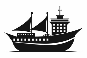 Shipping boat  black silhouette vector  