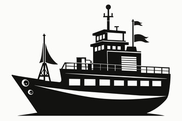 Shipping boat  black silhouette vector  
