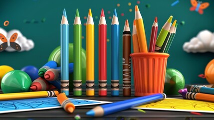 Colorful crayons and pencils, Creativity and artistic expression - obrazy, fototapety, plakaty