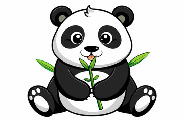 Black and white whimsical panda bear eating bamboo © Chayon Sarker