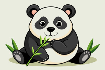 Obraz premium Black and white whimsical panda bear eating bamboo