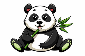 Obraz premium Black and white whimsical panda bear eating bamboo