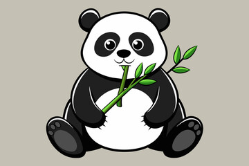 Obraz premium Black and white whimsical panda bear eating bamboo