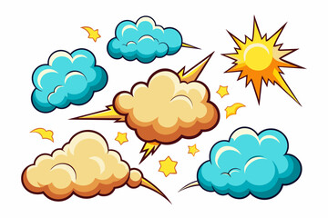 Collection of manga-style cloud, special effects, sketch, plain white  background