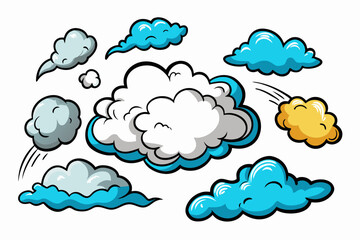 Collection of manga-style cloud, special effects, sketch, plain white  background