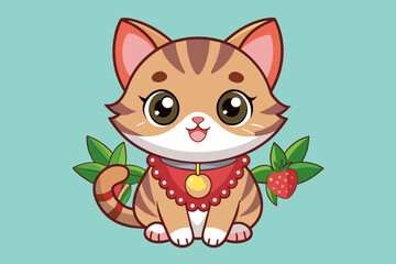 A kitty with a strawberry necklace