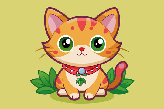 A kitty with a strawberry necklace