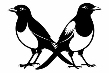 pair Magpie silhouette on white background