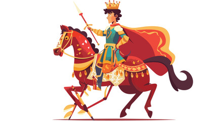 Fairy tale prince with sward on a horse on the rack isolated