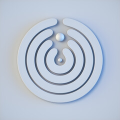 Balls on unfolding circles. Smooth white background. 3d rendering digital illustration