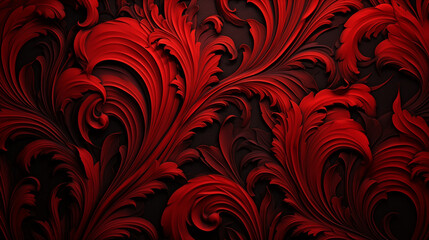 Abstract Red Swirls on Dark Ornamental Wallpaper