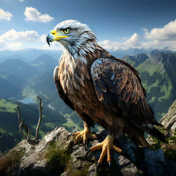 Bald Eagle on the top of the mountain. 3d rendering