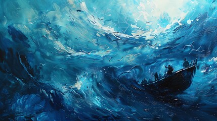 Transform the deep blue sea into a canvas for social commentary using acrylic paints, infuse maritime adventures with thought-provoking messages - obrazy, fototapety, plakaty