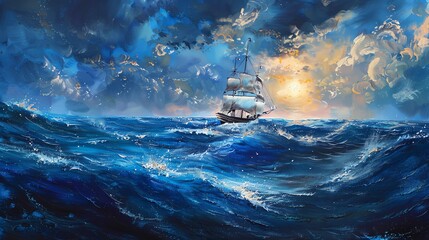 Transform the deep blue sea into a canvas for social commentary using acrylic paints, infuse maritime adventures with thought-provoking messages - obrazy, fototapety, plakaty