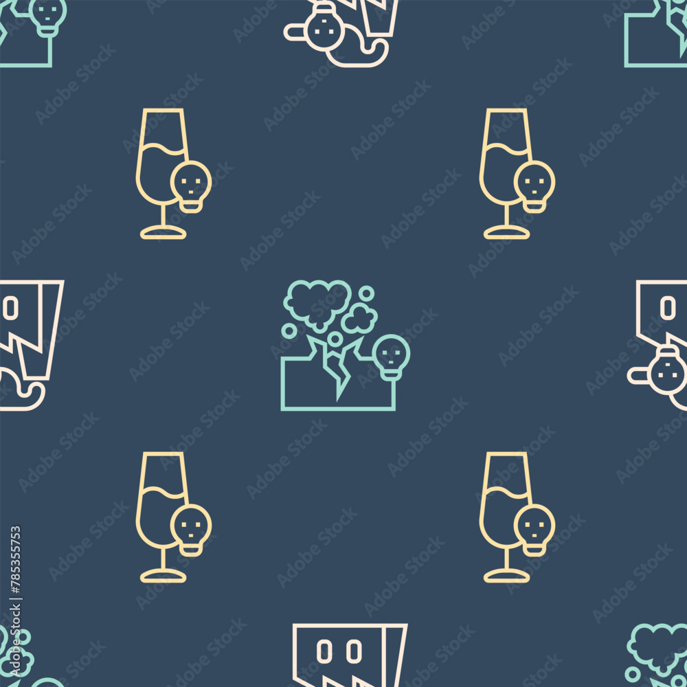 Wall mural Set line Smoke from factory, Poisoned alcohol and Poisonous cloud of gas smoke on seamless pattern. Vector