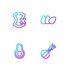 Obraz premium Set line Onion, Avocado fruit, No leather and Chicken egg. Gradient color icons. Vector