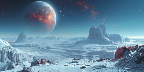Cosmic landscape on a distant planet in space