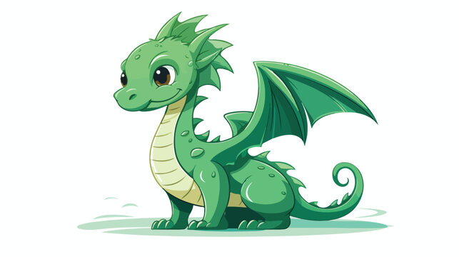 Fairytale green Dragon. Flat Isolated Childish Style