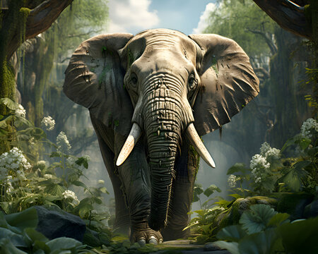 Elephant in the jungle. Artistic image of an elephant in the jungle.