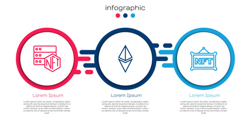 Set line NFT blockchain technology, Ethereum ETH and Digital crypto art. Business infographic template. Vector