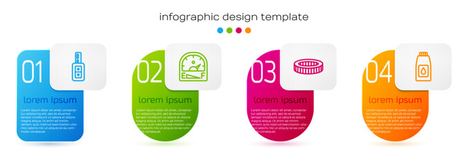 Set line Car key with remote, Motor gas gauge, air filter and Canister for motor machine oil. Business infographic template. Vector