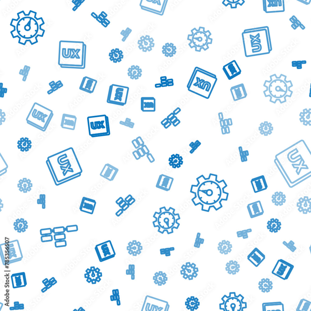 Poster set line site map, website statistic and ui or ux design on seamless pattern. vector