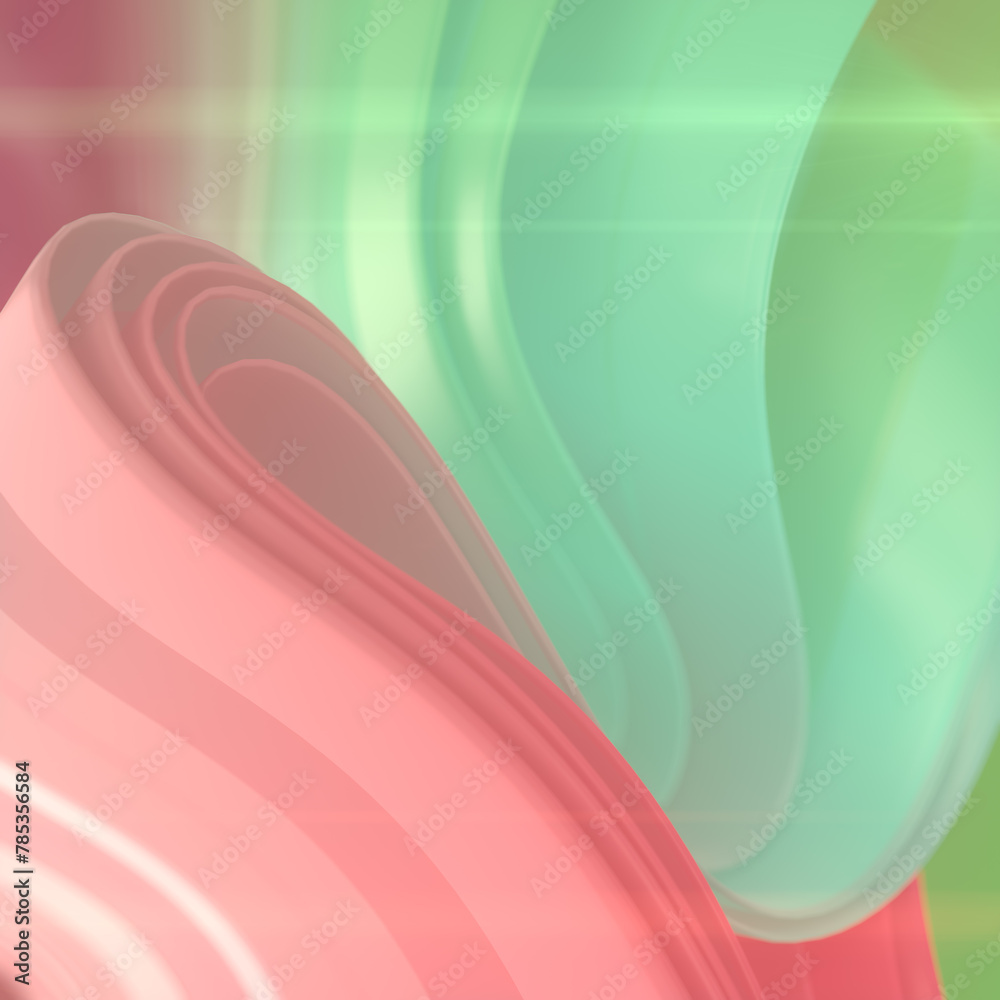 Poster Smooth wave of colored fabric stripes with shiny stripes. 3d rendering digital illustration