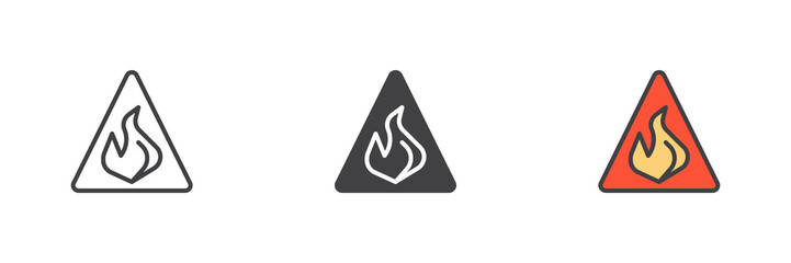 Warning flammable different style icon set