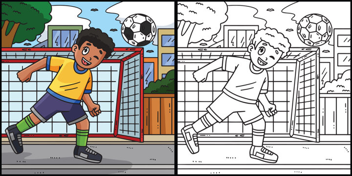 Boy Hitting Soccer Ball with Head Illustration