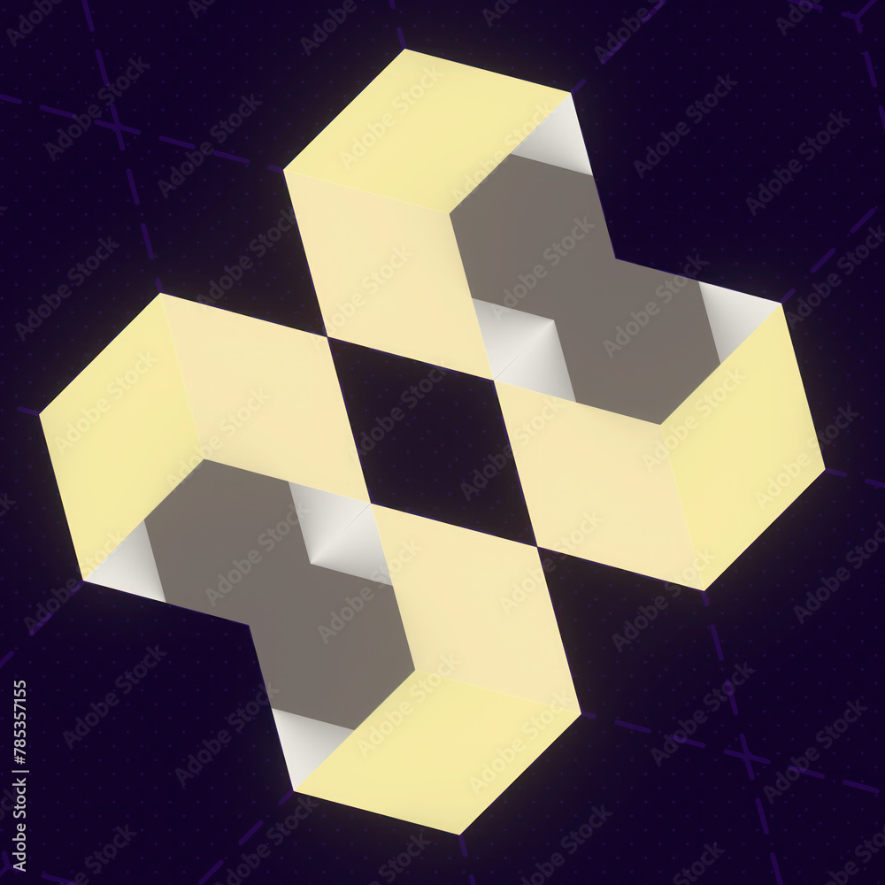 Leinwandbilder A kaleidoscope of three-dimensional hexagonal figures. Intricate geometric patterns. 3d rendering digital illustration