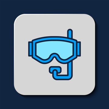 recommend clip art: Filled outline Diving mask icon isolated on blue background. Extreme sport. Diving underwater equipment. Vector