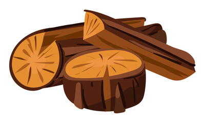 A vector illustration depicting stacked wooden logs. It can be used for branding, logo creation, or as an icon for timber warehouses, firewood suppliers, or outdoor activities. Isolated tree