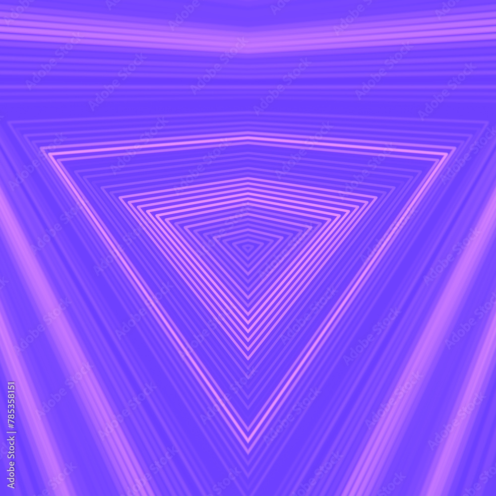 Poster 3d rendering digital illustration with geometric symmetric light pattern of pink lines on purple background