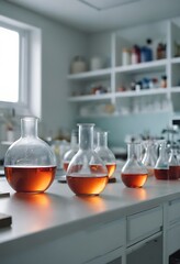 Chemistry supplies in school laboratory white room