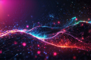 Digital technology background with glowing particle waves