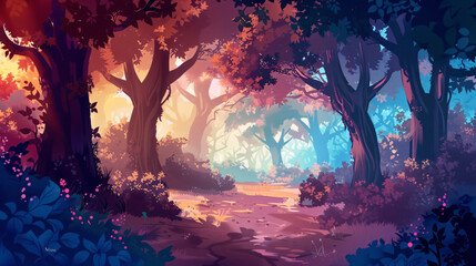 Fantasy forest background ation digital painting