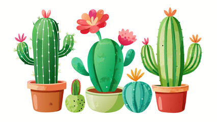 cactus-set-watercolor-on-white-background