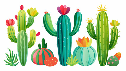 cactus-set-watercolor-on-white-background