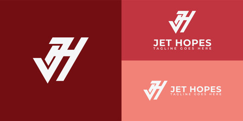 Abstract initial letter JH or HJ logo in white color isolated on multiple red background colors. The logo is suitable for athletic sports shoe logo icons to design inspiration templates.