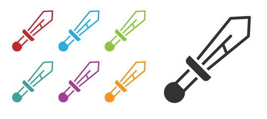 Black Medieval sword icon isolated on white background. Medieval weapon. Set icons colorful. Vector