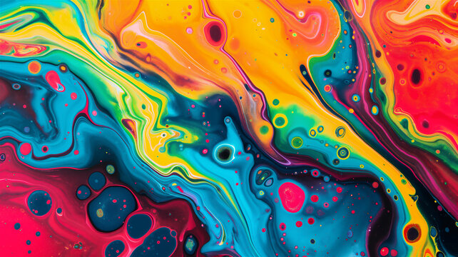 Abstract colorful fluid liquid paint background swirls