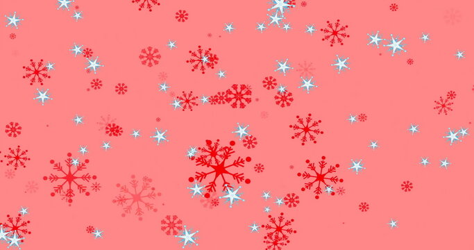 Image of snow falling over red background